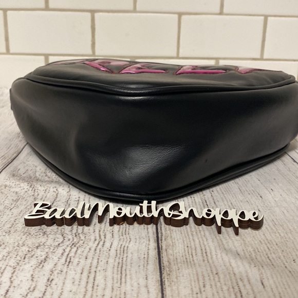 *Love Pain and Stitches Pink Metallic CREEP Heart Valloween Crossbody Purse - Picture 6 of 8